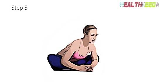Step -3 Baddha Konsana (Bound Angle Pose) - girl supporting her feet by placing hands 